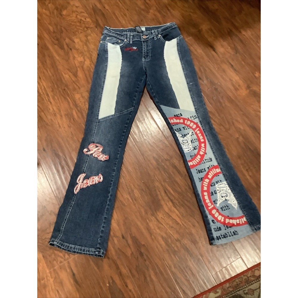 Vintage 90s Embroidered Spellout Paco Jeans Bootcut Womens 9 Stretch
